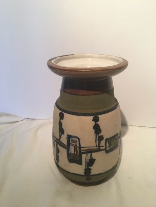 7 " Mid - Century Hand Painted Pottery Vase By Nehemia Azaz