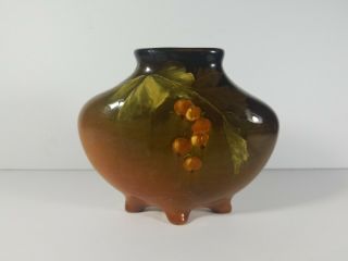 Antique 19th Century Owens Utopia Brown Vase Accented Berries 3 3/4 "