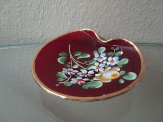 Vintage Murano Gold Gild Hand Painted Ruby Red Glass Trinket Dish Pauly & Co
