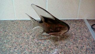 Vintage Hand Blown Clear And Brown Murano Glass Fish In
