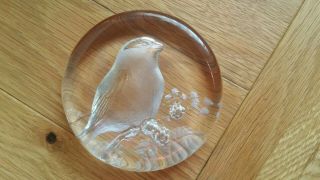 Mats Jonasson Swedish Art Glass Paperweight Signed Wren