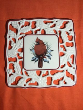 Lenox Winter Greetings Pierced Trivet Cardinal Christmas Hot Plate (bin 4)