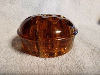 Vintage Orange / Amber Glass Flower Frog - 11 Holes