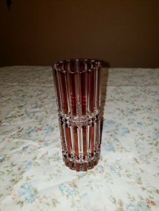 Lead Crystal Bud Vase With Red Accent,  Ht.  7in