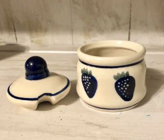 Boleslawiec Pottery Blue Strawberries Sugar/ Jam Covered Jar/Bowl Container &Lid 2