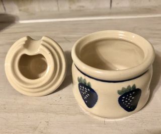 Boleslawiec Pottery Blue Strawberries Sugar/ Jam Covered Jar/Bowl Container &Lid 3