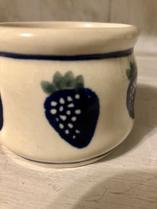 Boleslawiec Pottery Blue Strawberries Sugar/ Jam Covered Jar/Bowl Container &Lid 5