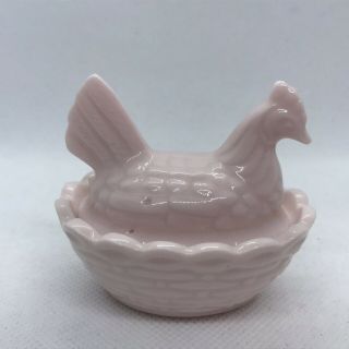 Pink Milk Glass Hen Chicken On Nest Basket Covered Candy Dish Small Mini Light
