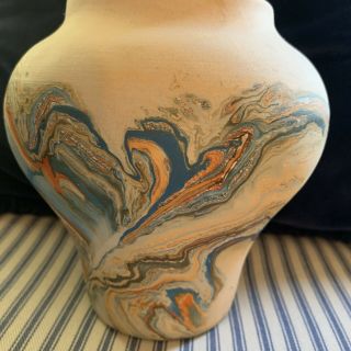 NEMADJI Pottery Vase USA Orange And Green Marble Swirls 6” High Signed 5
