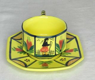 Henriot Quimper Vintage Soliel Yellow Breton Man Cup And Saucer