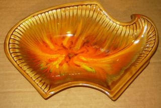 California Pottery Usa Fish Shape Candy Tray Brown Orange Swirl Cal 144 - 63 2363