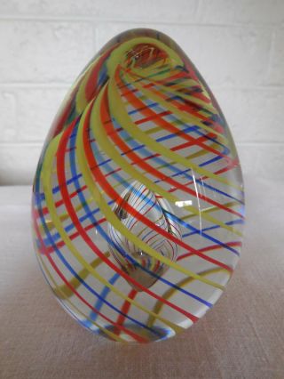 Art Glass Heavy Paperweight Egg Shape Swirls With Tear Drop Bubble Middle