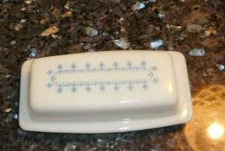 Pyrex Snowflake Garland Butter Dish Vintage Glass Blue White One Stick Size Usa