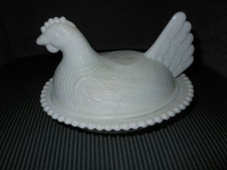 Vintage Indiana Milk Glass Hen On A Nest Chicken Covered Candy Dish Great Cond