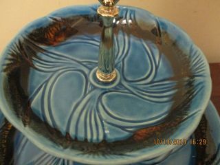 Vintage Maurice Of California Pottery 2 - Tier Tidbit TrayTurquoise Blue & Brown 3