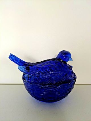 Vintage Heisey Cobalt Blue Bird On Nest Candy Dish