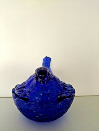 Vintage Heisey Cobalt Blue Bird on Nest Candy Dish 2