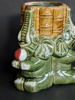 Vintage 3 Elephants with Balls Planter Vase Art Pottery Green Brown Multicolor 3