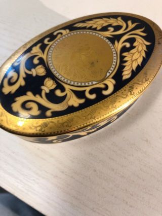 Pirken Hammer Czech Porcelain Jewelry Dresser Trinket Box - Blue & Gold
