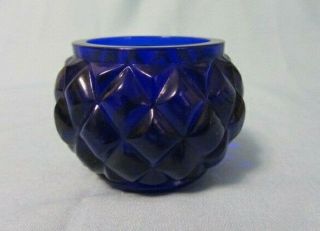 Cobalt Blue Glass Diamond Design Round Toothpick Votive Candle Holder