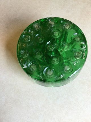 Vintage Green Depression Glass 16 Hole Flower Frog 3