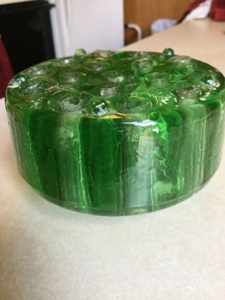 Vintage Green Depression Glass 16 Hole Flower Frog 4