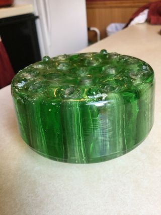 Vintage Green Depression Glass 16 Hole Flower Frog 5