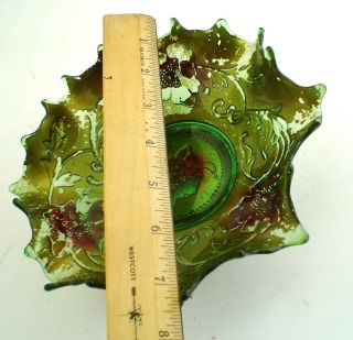 Antique Northwood Green Lightning Ruffled Bowl Goofus Glass Early 1900 APG 3