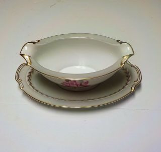 Vtg Noritake China Rosemont Gravy Boat With Attached Underplate Pattern 5048