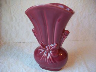 Shawnee Pottery Vase Handle With Bow 9 " Burgandy Maroon 1940 