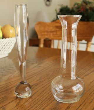 2 Vintage Clear Glass Bud Vases