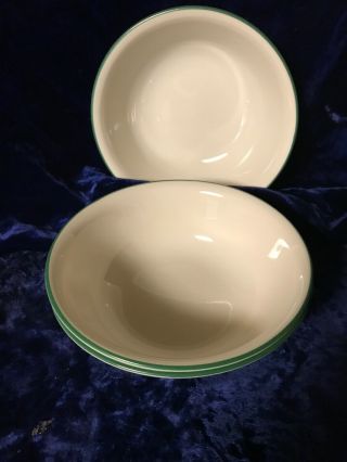 3 Corelle Soup / Cereal Bowls Cream With Green Rim