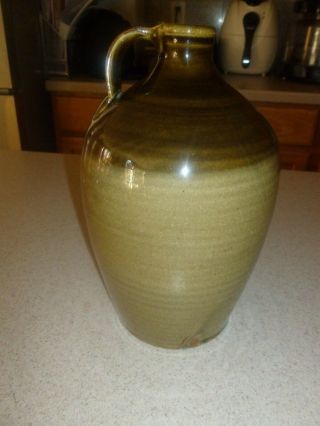 Vintage Art Glaze Stoneware Wine Oil Jar Jug 9 " Tall Marked Signed Usa Made