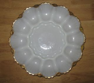 Vintage White Milk Glass Deviled Egg Platter 10in.  Round