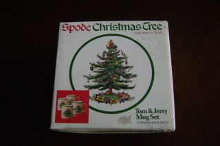 Vintage Spode England Christmas Tree Tom & Jerry Mug Set Of 4 Box