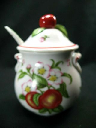 Vintage Lenox Apple Orchard Jelly Jam Jar Container With Spoon 1991 Evc