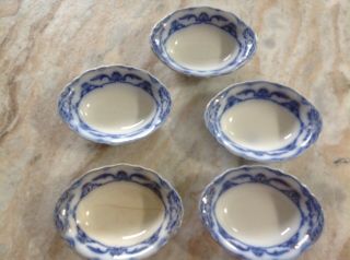 Antique W.  H.  Grindley Flow Blue/gold Lotus Pattern Small Oval Bowls Set Of 5