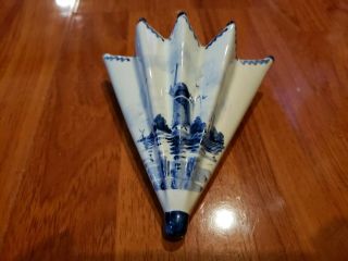 Rare Vintage Delft Style Wall Pocket / Flower Pot With A Raised Windmill Pattern