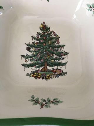 Spode Christmas Tree England Square 9 ½” Vegetable Green Trim Serving Dish Bowl 3