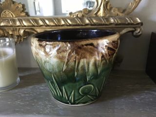 Early Mccoy Brown And Green Stoneware Fin Jardiniere