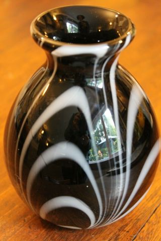 Hand Blown Glass Vase Black With Swirls