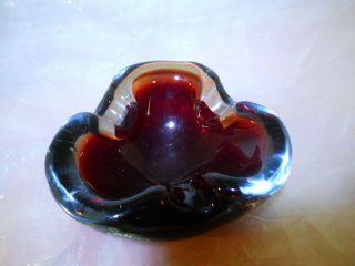 Vintage Retro Mid Century Murano Glass Ashtray Ox - Blood Red - Amberina - Clear