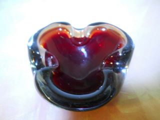 Vintage Retro Mid Century Murano Glass Ashtray Ox - Blood Red - Amberina - Clear 2
