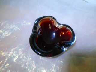 Vintage Retro Mid Century Murano Glass Ashtray Ox - Blood Red - Amberina - Clear 3