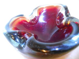 Vintage Retro Mid Century Murano Glass Ashtray Ox - Blood Red - Amberina - Clear 4