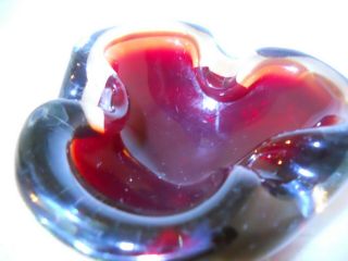 Vintage Retro Mid Century Murano Glass Ashtray Ox - Blood Red - Amberina - Clear 5