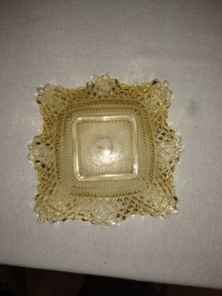 VINTAGE INDIANA AMBER GLASS SQUARE RUFFLED DIAMOND POINT DISH 6.  5” 5