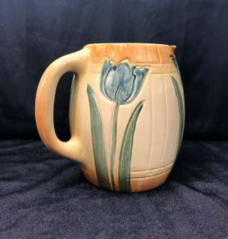 Roseville Pottery Milk Pitcher Hand Painted Tulips Barrel Pattern Early Pre - 1916 4