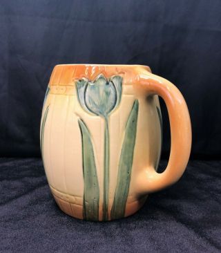 Roseville Pottery Milk Pitcher Hand Painted Tulips Barrel Pattern Early Pre - 1916 5