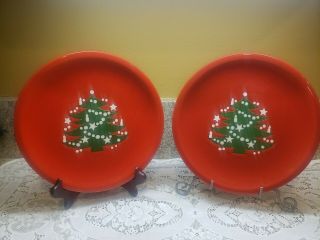 2 - Vintage Waechtersbach West Germany Christmas Tree,  Dinner Plate,  Red
